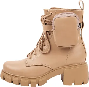 ~ POCKET ~ Platform Boots Chunky Block Heels Lug Sole Lace Up Round Toe Bootie Ankle Combat