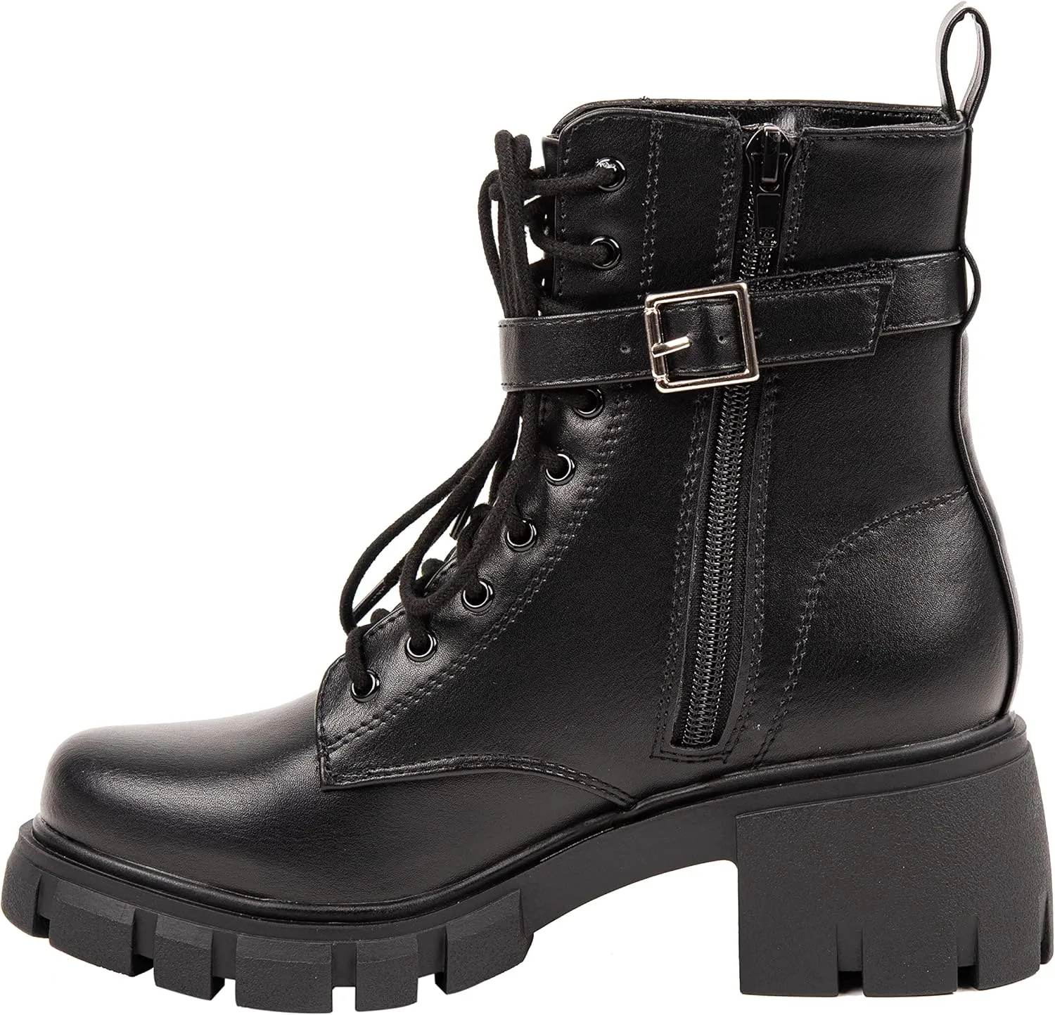 ~ POCKET ~ Platform Boots Chunky Block Heels Lug Sole Lace Up Round Toe Bootie Ankle Combat