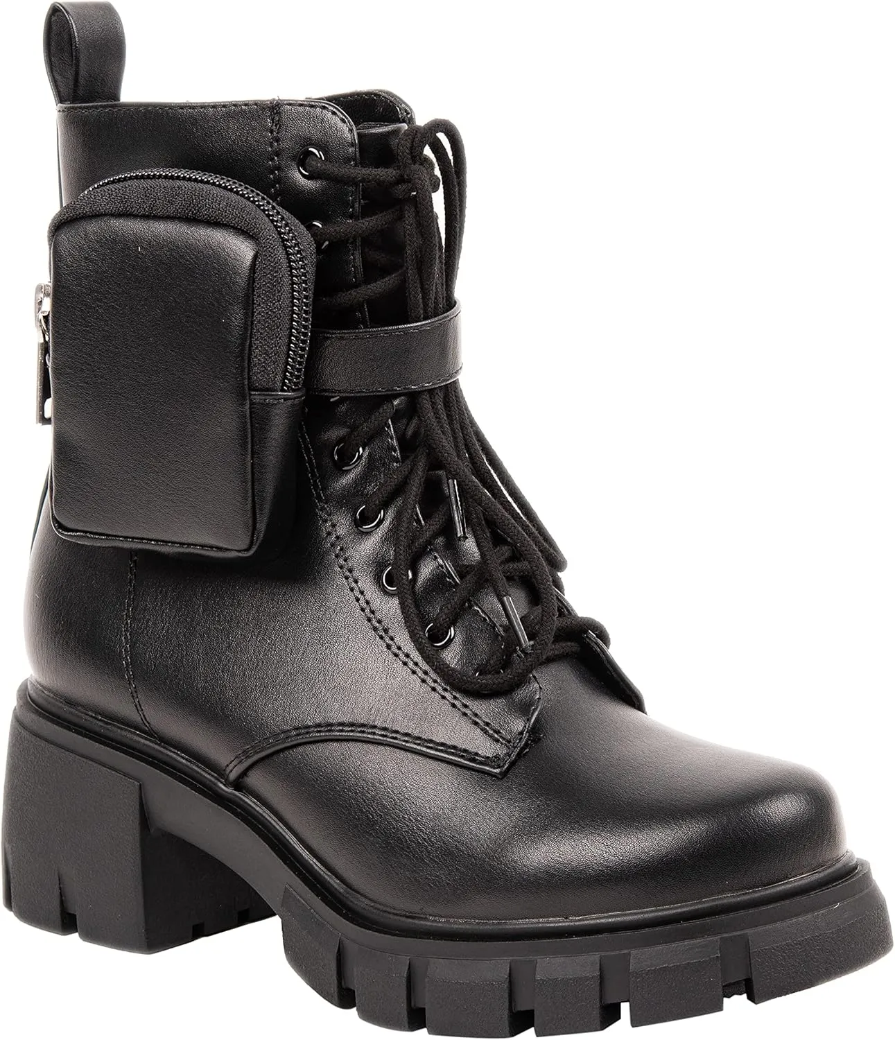 ~ POCKET ~ Platform Boots Chunky Block Heels Lug Sole Lace Up Round Toe Bootie Ankle Combat