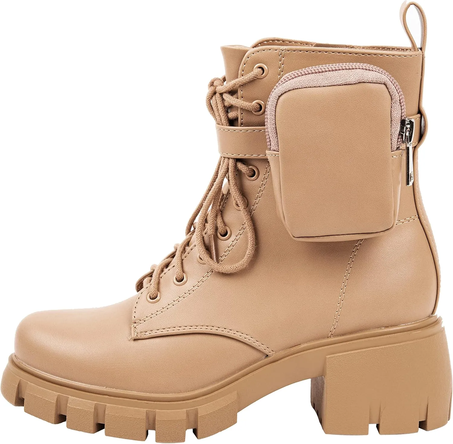 ~ POCKET ~ Platform Boots Chunky Block Heels Lug Sole Lace Up Round Toe Bootie Ankle Combat