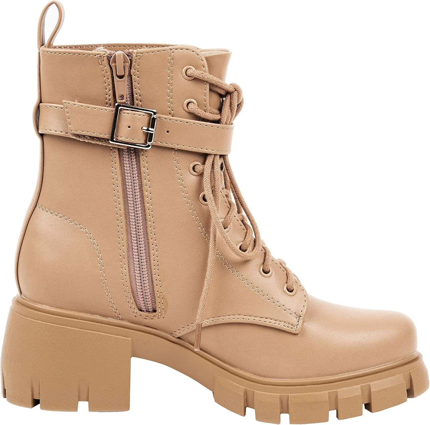 ~ POCKET ~ Platform Boots Chunky Block Heels Lug Sole Lace Up Round Toe Bootie Ankle Combat
