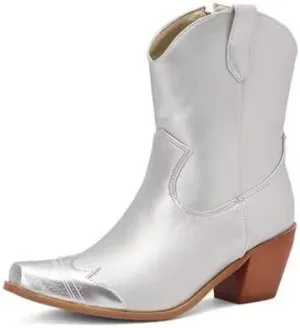 Agodor Women's Vintage Western Boots Cowgirl Ankle Booties Fashion Split Joint Square Toe, Chunky Block Heels with Side Zipper Short Cowboy Booties