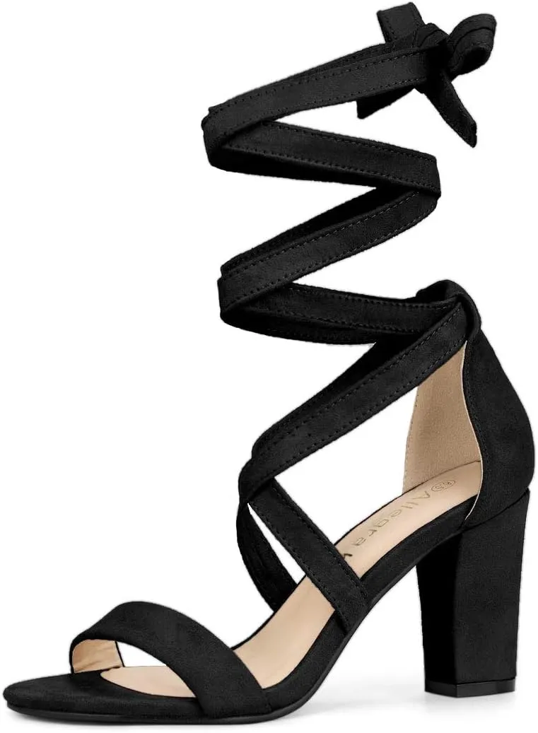 Allegra K Women's Lace Up Block Heels Sandals
