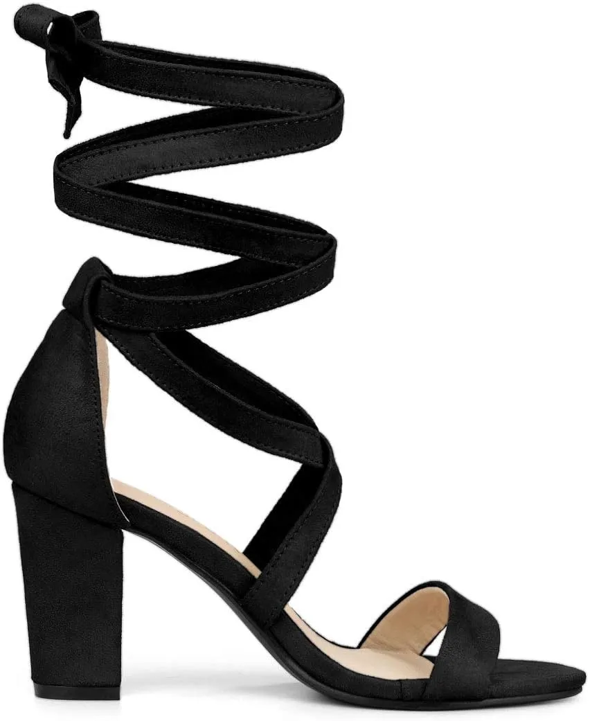Allegra K Women's Lace Up Block Heels Sandals