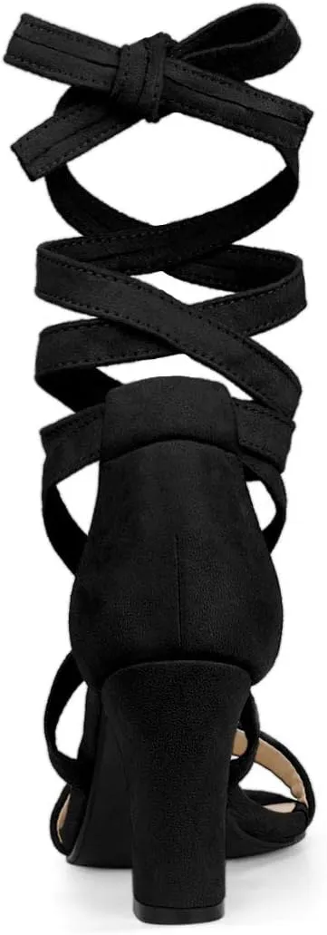 Allegra K Women's Lace Up Block Heels Sandals