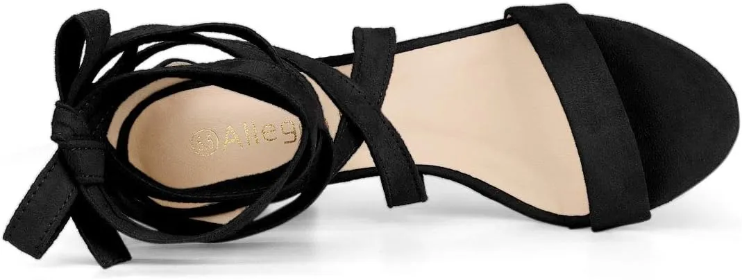 Allegra K Women's Lace Up Block Heels Sandals