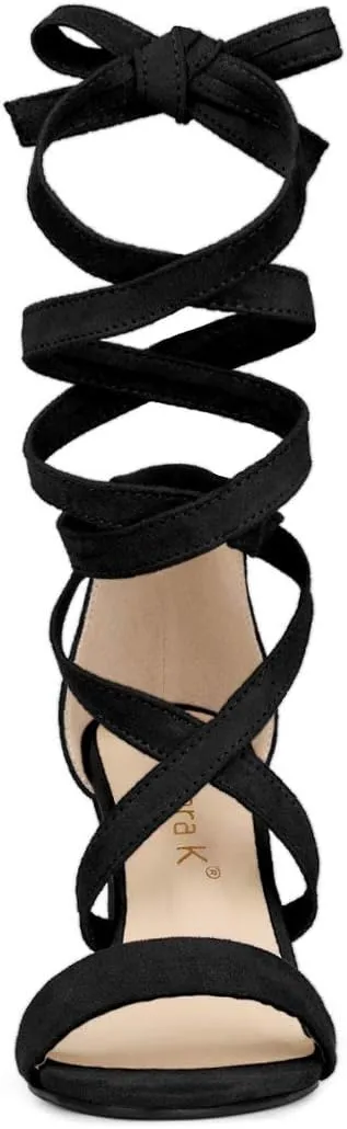 Allegra K Women's Lace Up Block Heels Sandals