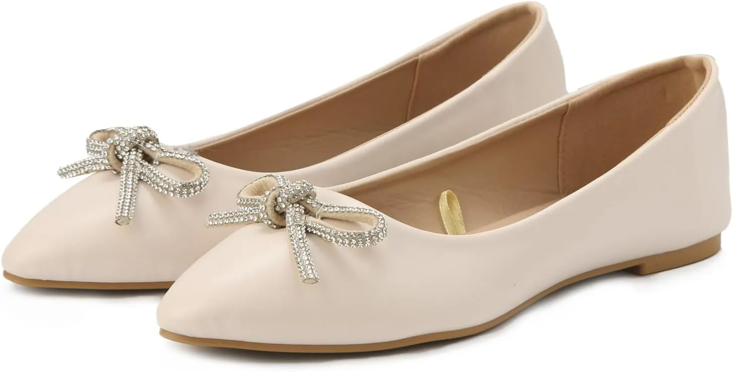 AMDBEL Ballet Flats Shoes for Women Dressy, Womens Flat Dress Shoes Black Ballet Shoes Dress Shoes Pointed Toe Flats with Bow