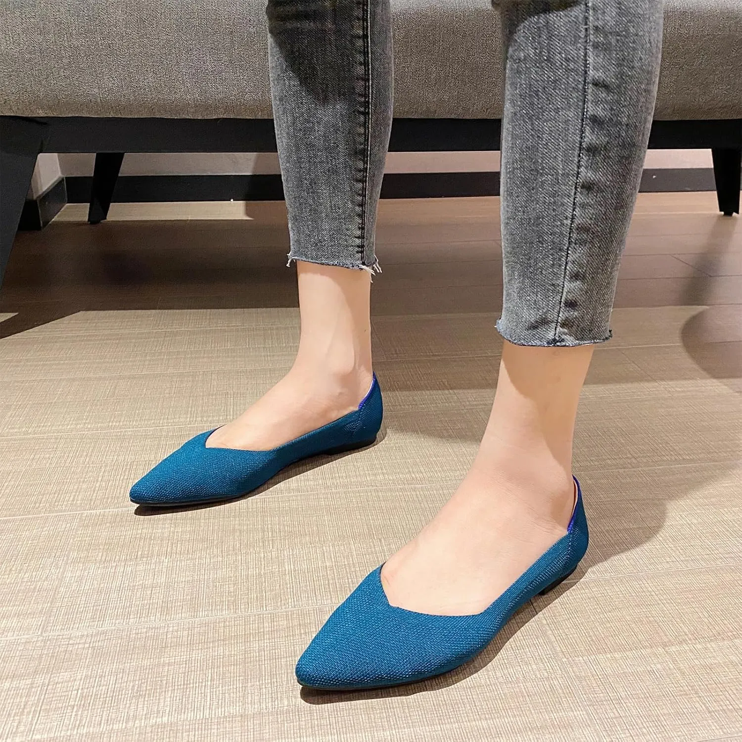 AOQUNFS Women's Ballet Flats Slip On Casual Pointed Toe Knit Flats Dressy Soft Walking Flats Shoes for Daily