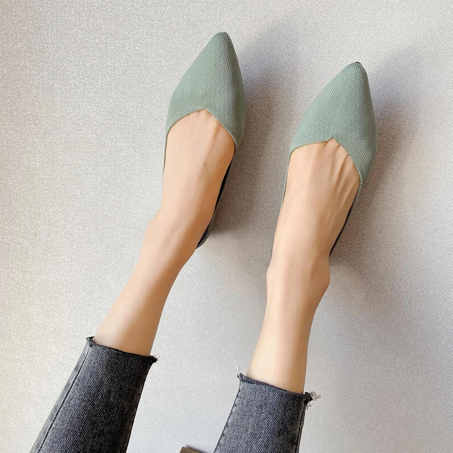 AOQUNFS Women's Ballet Flats Slip On Casual Pointed Toe Knit Flats Dressy Soft Walking Flats Shoes for Daily