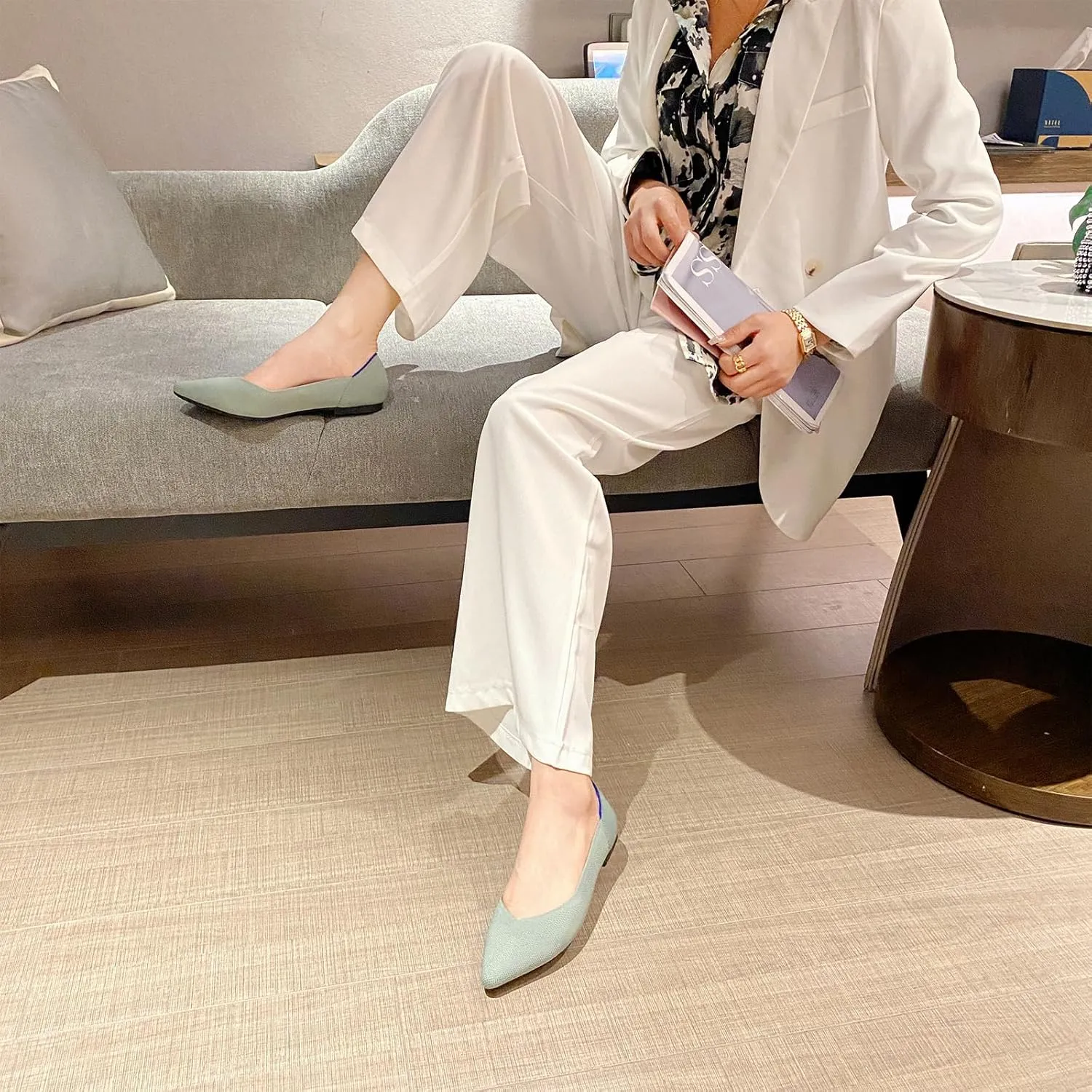 AOQUNFS Women's Ballet Flats Slip On Casual Pointed Toe Knit Flats Dressy Soft Walking Flats Shoes for Daily