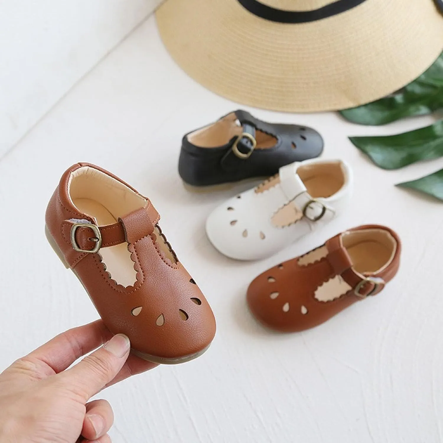 Baby Infant Mary Jane Dress Ballet Flats Toddler Girl Flower Closed Toe School Oxfor𝐝 Party Shoes with Ankle Buckle