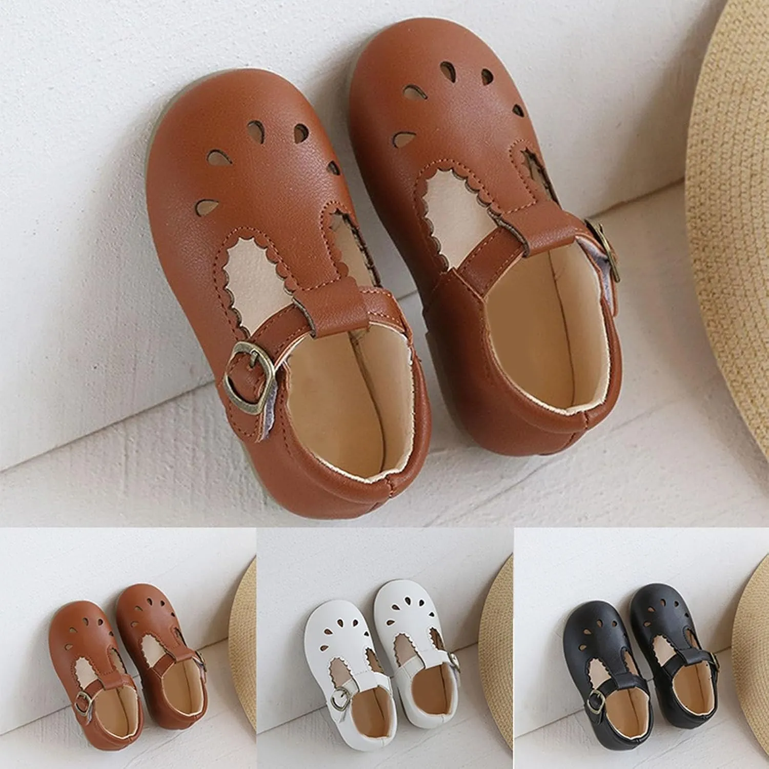 Baby Infant Mary Jane Dress Ballet Flats Toddler Girl Flower Closed Toe School Oxfor𝐝 Party Shoes with Ankle Buckle