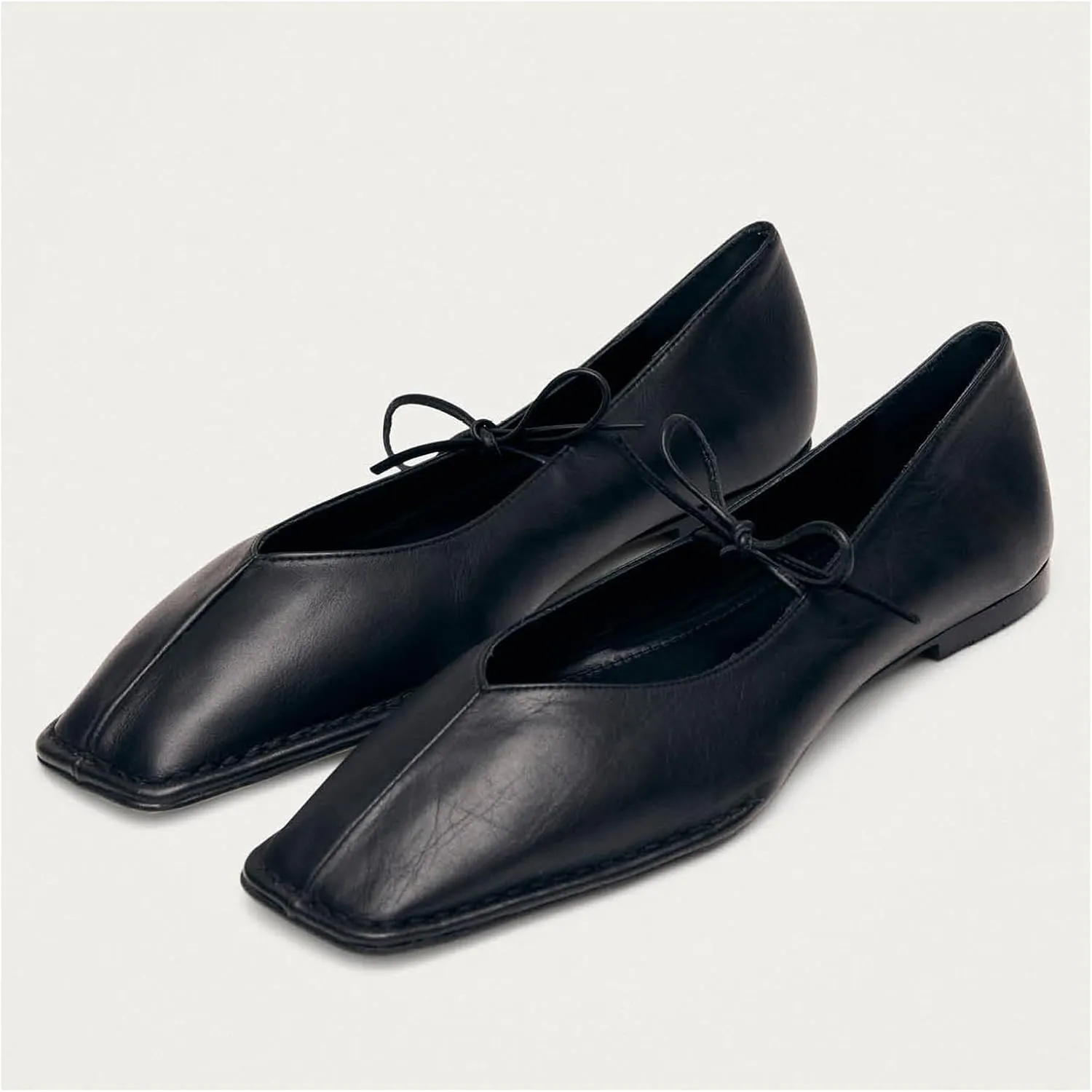 Ballet Flats for Women Lace Up Bow Square Toe Mary Janes Cute Ballerina Shoes Slip On Comfortable Elegant Dress Shoes