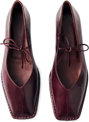 Ballet Flats for Women Lace Up Bow Square Toe Mary Janes Cute Ballerina Shoes Slip On Comfortable Elegant Dress Shoes