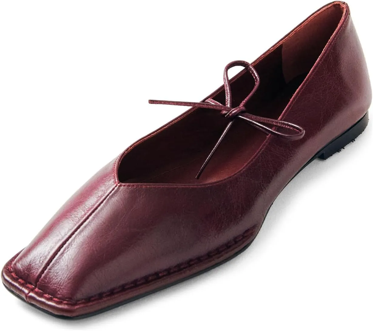 Ballet Flats for Women Lace Up Bow Square Toe Mary Janes Cute Ballerina Shoes Slip On Comfortable Elegant Dress Shoes