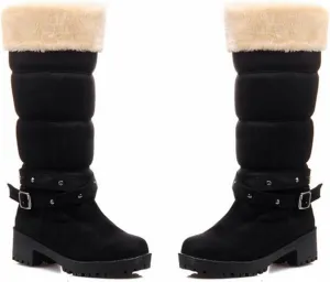 Bcshiye Women's Winter Warm Knee High Snow Boots Fur Lined Chunky Heel Platform Boots Mid-Calf Cold Weather Boots