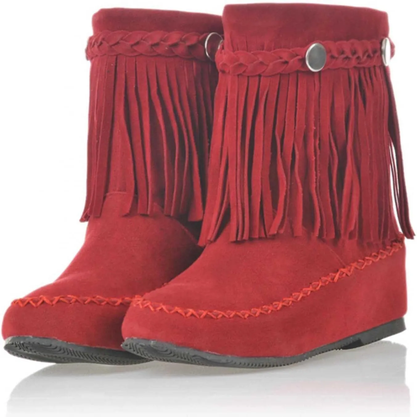 Bcshyie Tassel Ankle Boots for Women Round Toe Flat Heel Suede Fringed Snow Boots Warm Winter Boots Party Booties