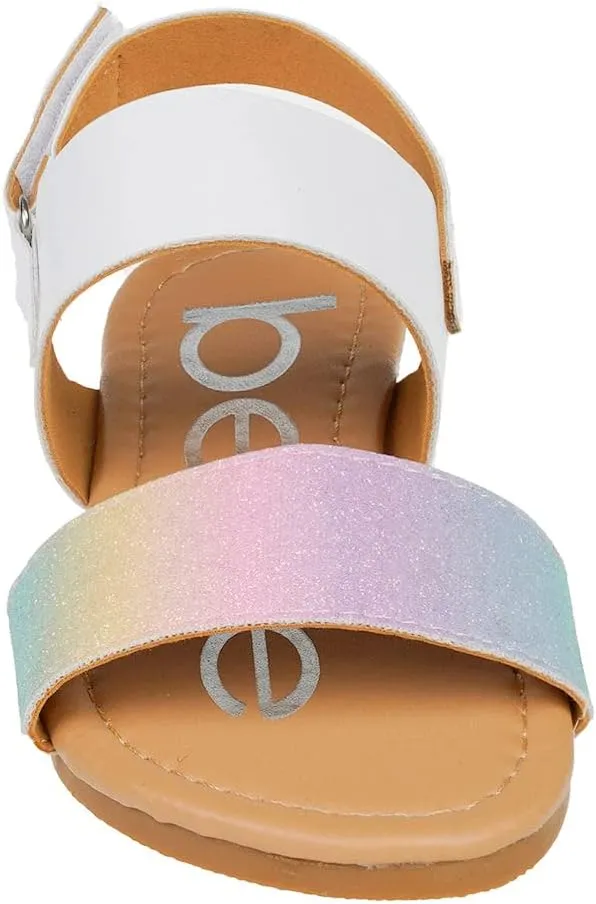 bebe Girl's Sparkly and Strappy Glitter Leatherette Flat Sandals with Adjustable Strap (Toddler/Little Kid)