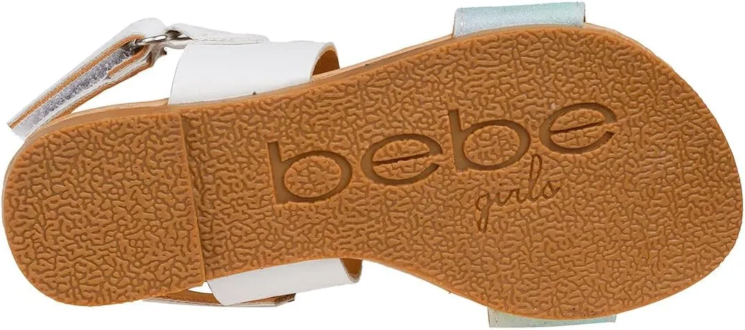 bebe Girl's Sparkly and Strappy Glitter Leatherette Flat Sandals with Adjustable Strap (Toddler/Little Kid)