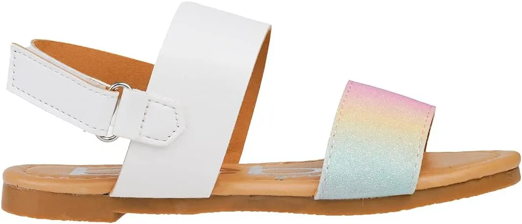 bebe Girl's Sparkly and Strappy Glitter Leatherette Flat Sandals with Adjustable Strap (Toddler/Little Kid)