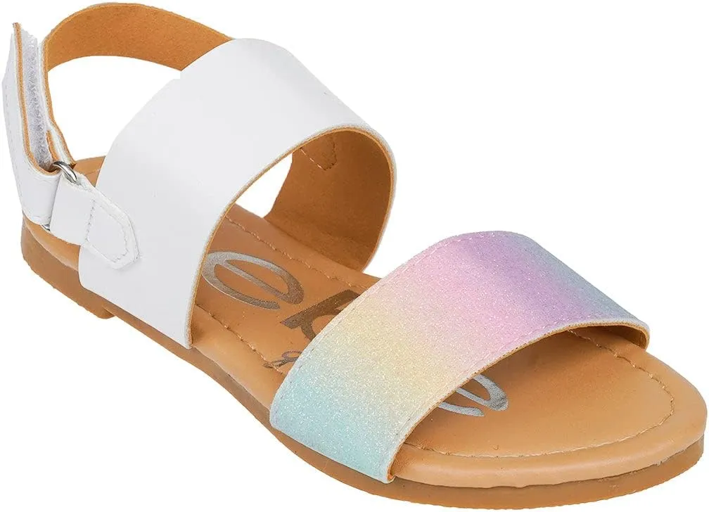 bebe Girl's Sparkly and Strappy Glitter Leatherette Flat Sandals with Adjustable Strap (Toddler/Little Kid)