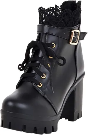 Boots for Women Platform Black Chunky Heel Ankle Booties Lace Buckle Combat Boots with Zipper High Heel Goth Shoes Lace up