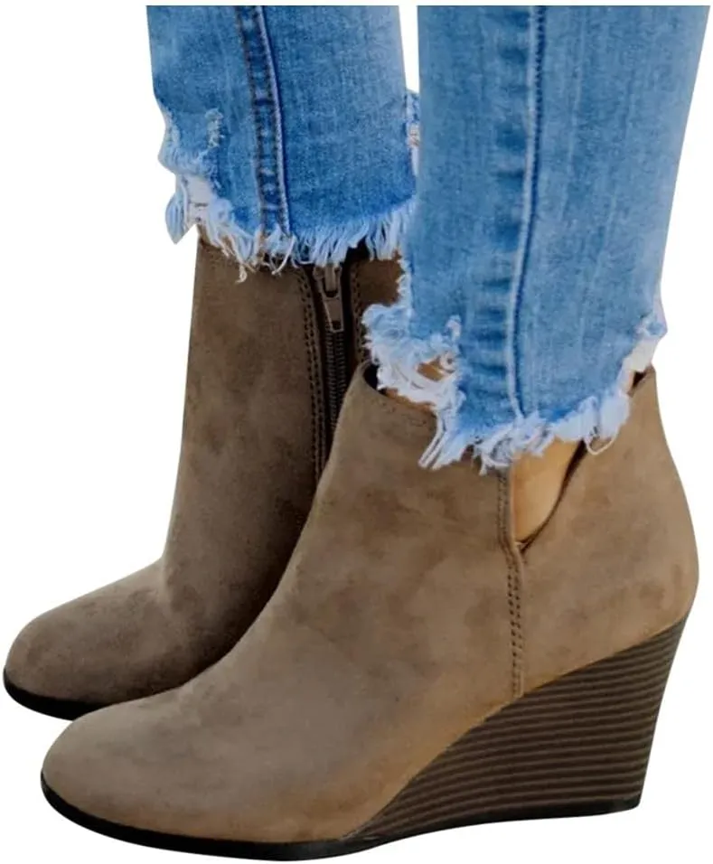 Boots for Women Suede Flat Short Ankle Booties Retro Fringe Boots Winter Round Toe Roman Fringe Short Flat Shoes