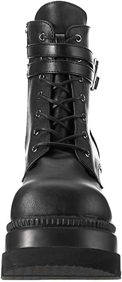BORAMAX Boots for Women,Fashion Chunky High Heel Ankle Booties Platform Lace up Boots Motorcycle Boots Military Combat Boots