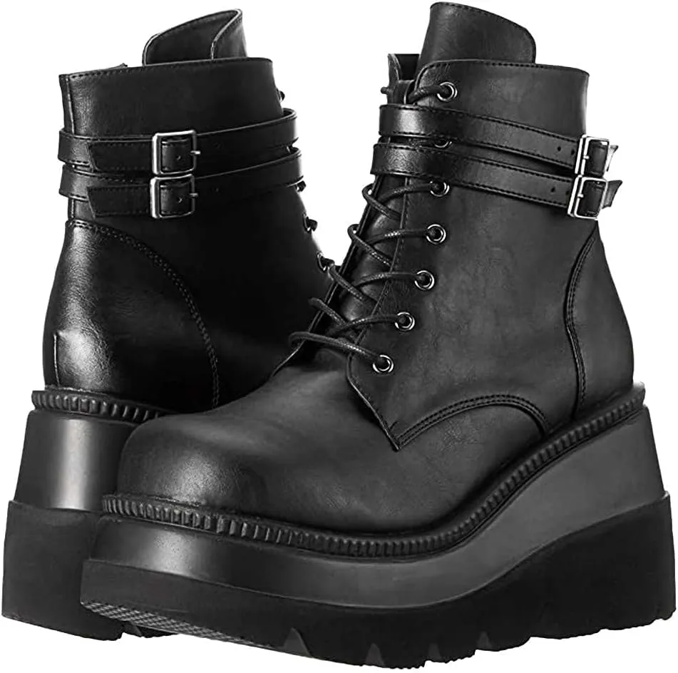 BORAMAX Boots for Women,Fashion Chunky High Heel Ankle Booties Platform Lace up Boots Motorcycle Boots Military Combat Boots