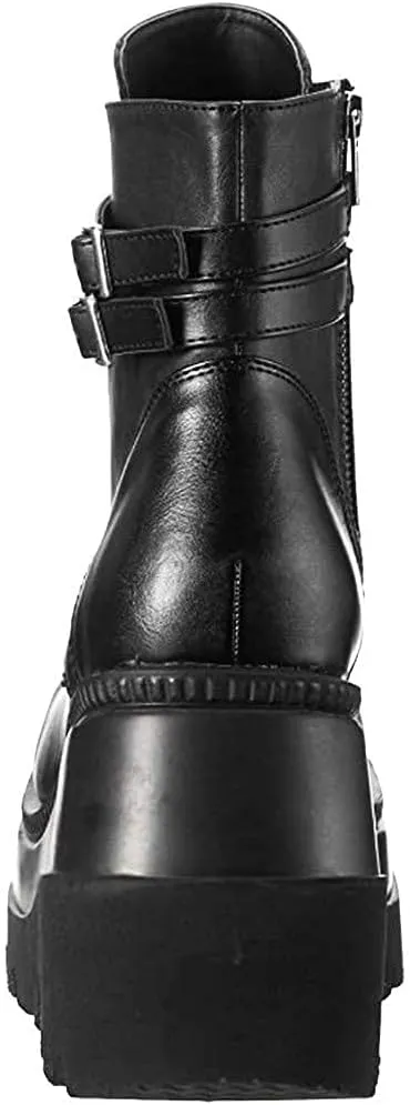 BORAMAX Boots for Women,Fashion Chunky High Heel Ankle Booties Platform Lace up Boots Motorcycle Boots Military Combat Boots