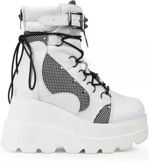 BORAMAX Gothic Platform wedge ankle boots Chunky low block heels Lace up zip Punk Motorcyle Combat Boots for Womens