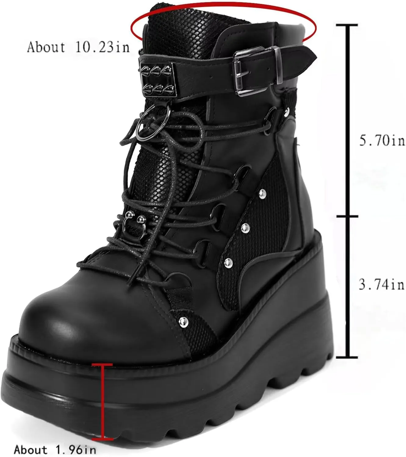 BORAMAX Gothic Platform wedge ankle boots Chunky low block heels Lace up zip Punk Motorcyle Combat Boots for Womens