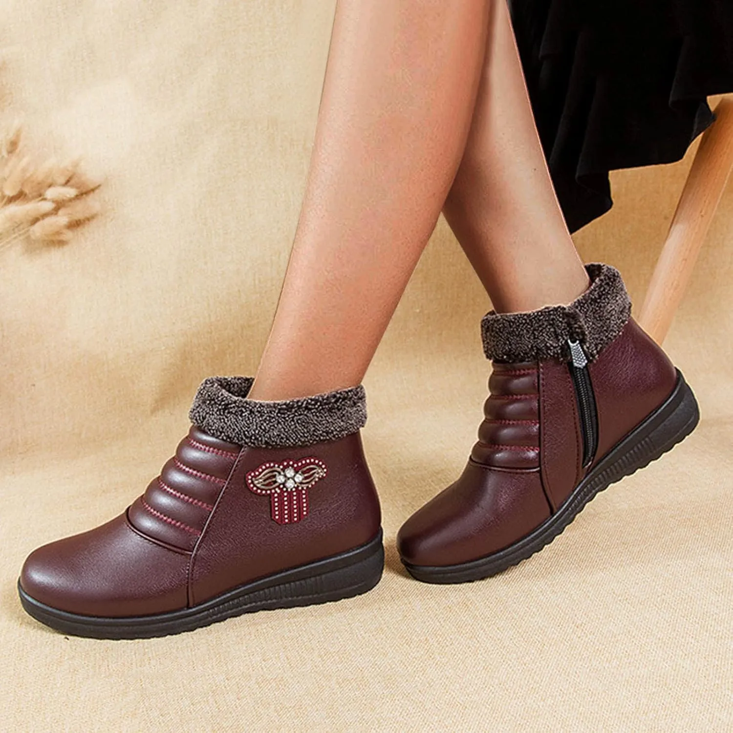 BORAMAX Warm Boots for Women Womens Boots Woman Ankle Snow Waterproof Winter Boots Shoes Mother Cotton Shoes Boots