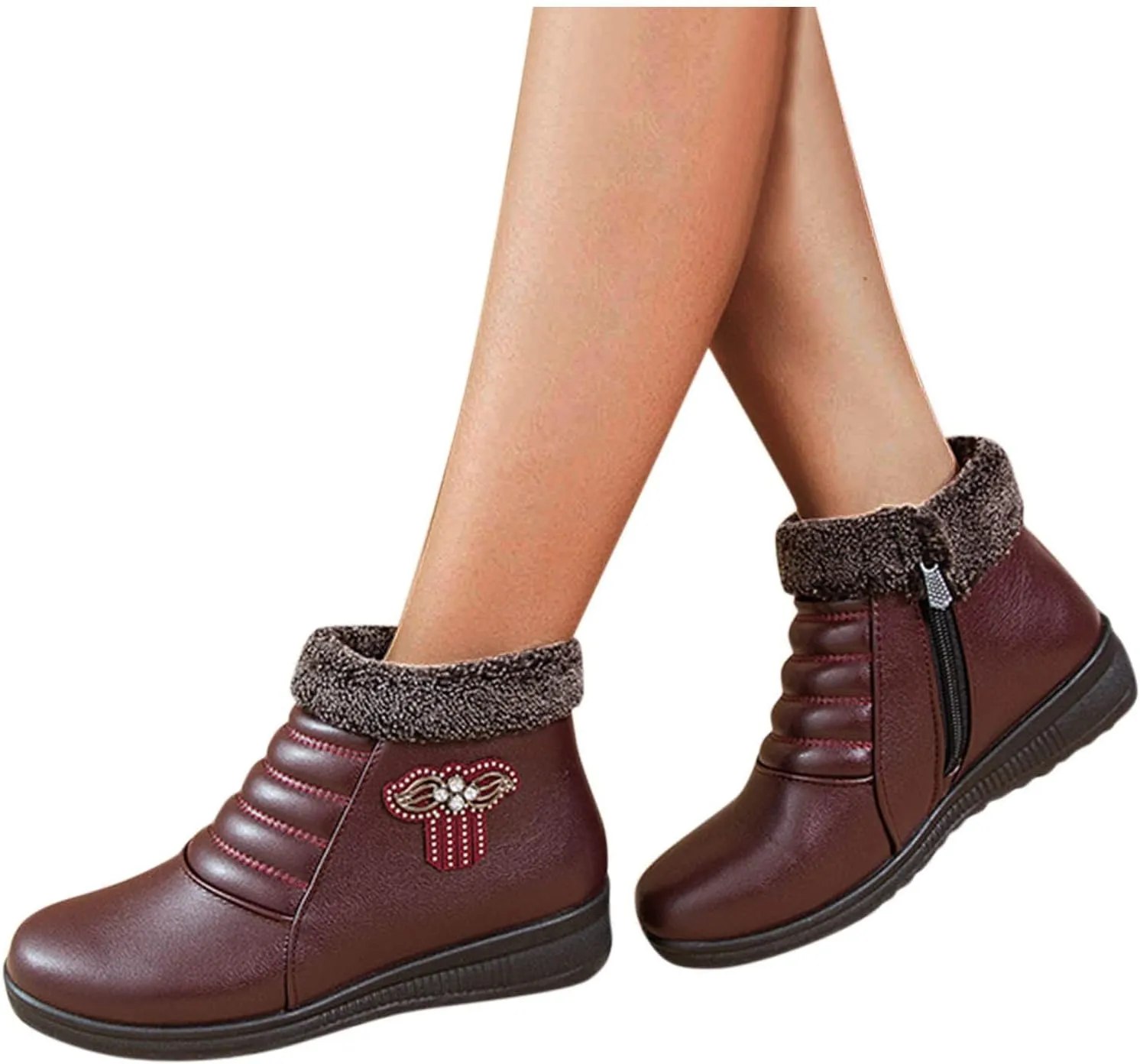 BORAMAX Warm Boots for Women Womens Boots Woman Ankle Snow Waterproof Winter Boots Shoes Mother Cotton Shoes Boots