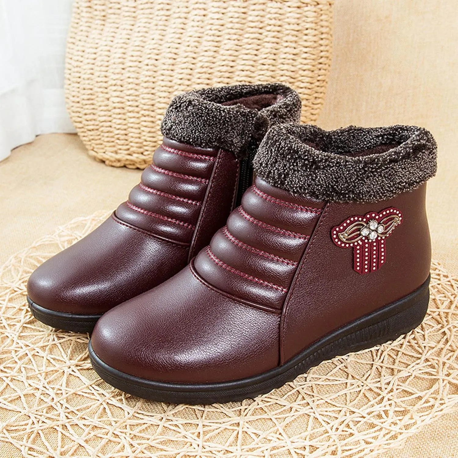 BORAMAX Warm Boots for Women Womens Boots Woman Ankle Snow Waterproof Winter Boots Shoes Mother Cotton Shoes Boots