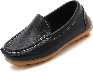 Boys Girls Leather Loafers Slip-On Texture Flat Boat Dress Soft Sole occasins School Toddler Girls Shoes Size 9