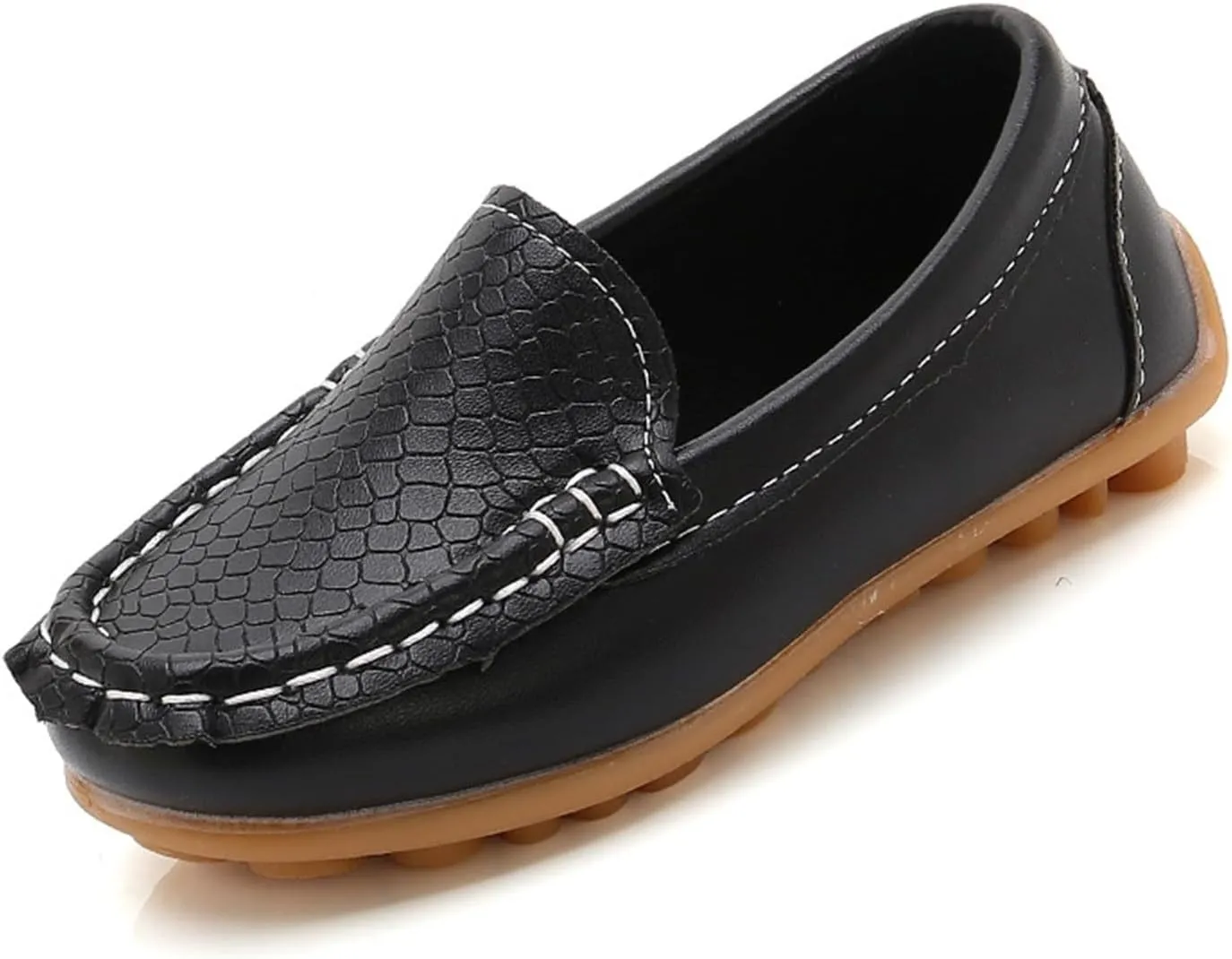 Boys Girls Leather Loafers Slip-On Texture Flat Boat Dress Soft Sole occasins School Toddler Girls Shoes Size 9