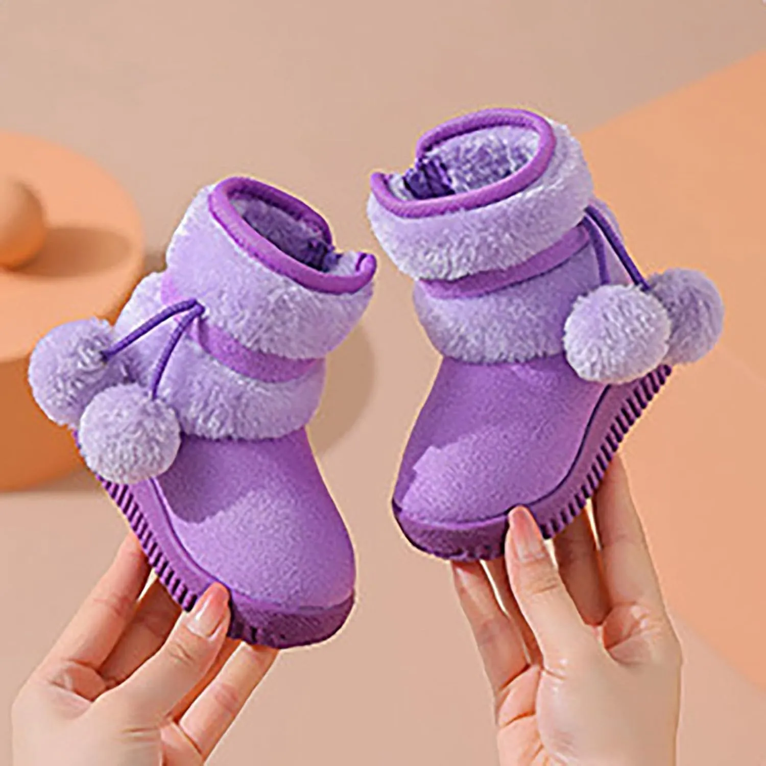 Boys Girls Wnter Snow Boots Faux Fur Lining Anti-Slip Winter Boots Outdoor Comfort Warm Ankle Booties Warm Shoes