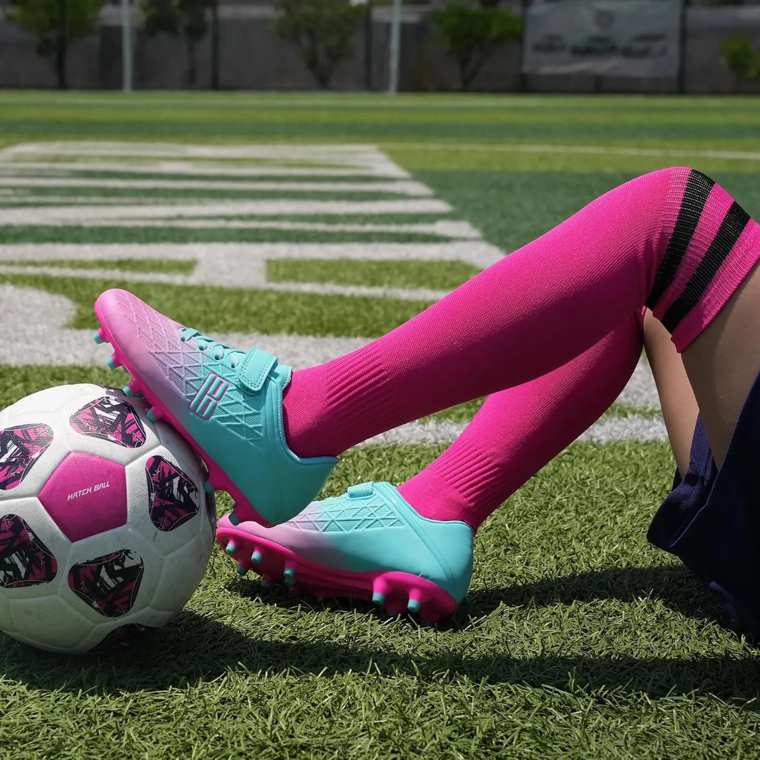 brooman Kids Firm Ground Soccer Cleats Boys Girls Football Cleats with Soccer Socks