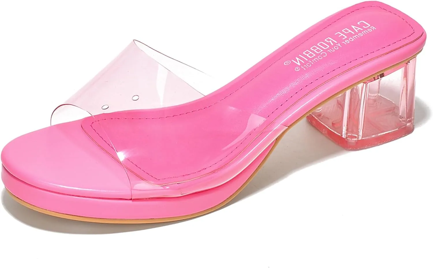 Cape Robbin Women's Clear Low Block Heels - Slip-On Transparent Round Open Toe Sandals (Anjelic)