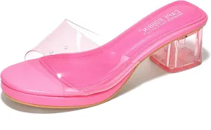 Cape Robbin Women's Clear Low Block Heels - Slip-On Transparent Round Open Toe Sandals (Anjelic)