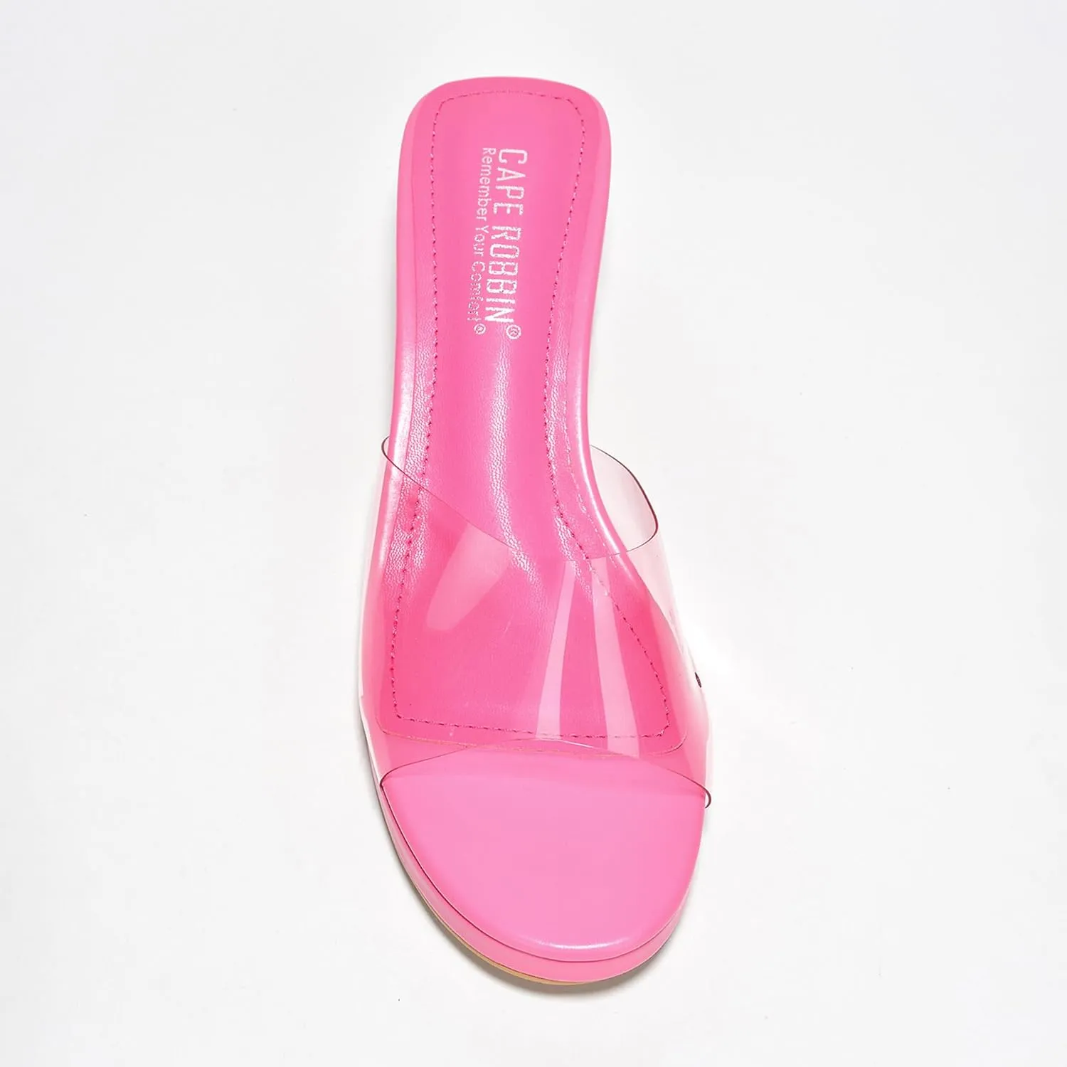 Cape Robbin Women's Clear Low Block Heels - Slip-On Transparent Round Open Toe Sandals (Anjelic)