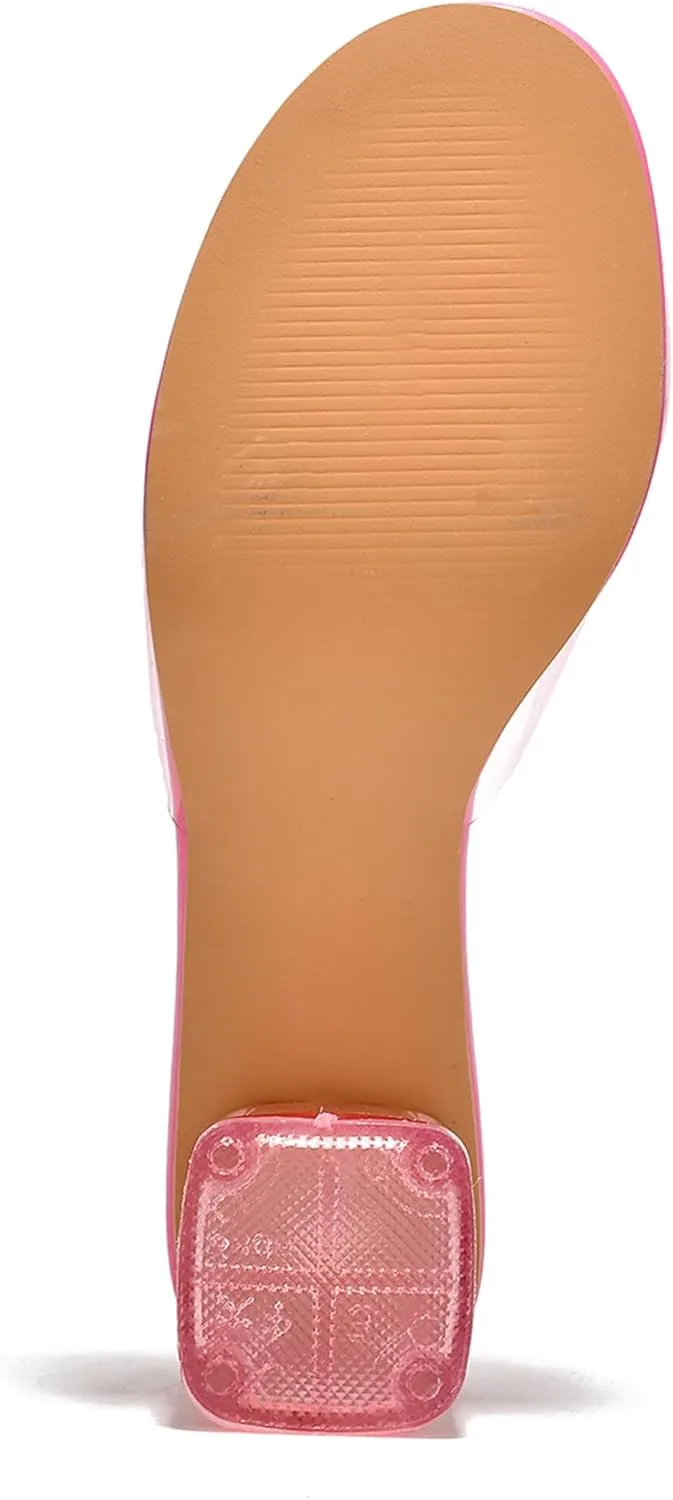 Cape Robbin Women's Clear Low Block Heels - Slip-On Transparent Round Open Toe Sandals (Anjelic)