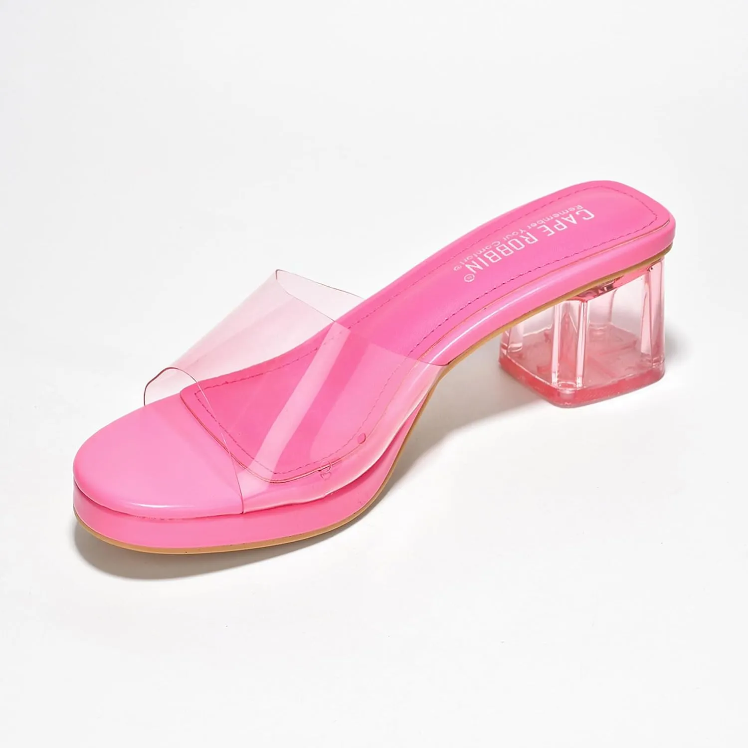Cape Robbin Women's Clear Low Block Heels - Slip-On Transparent Round Open Toe Sandals (Anjelic)