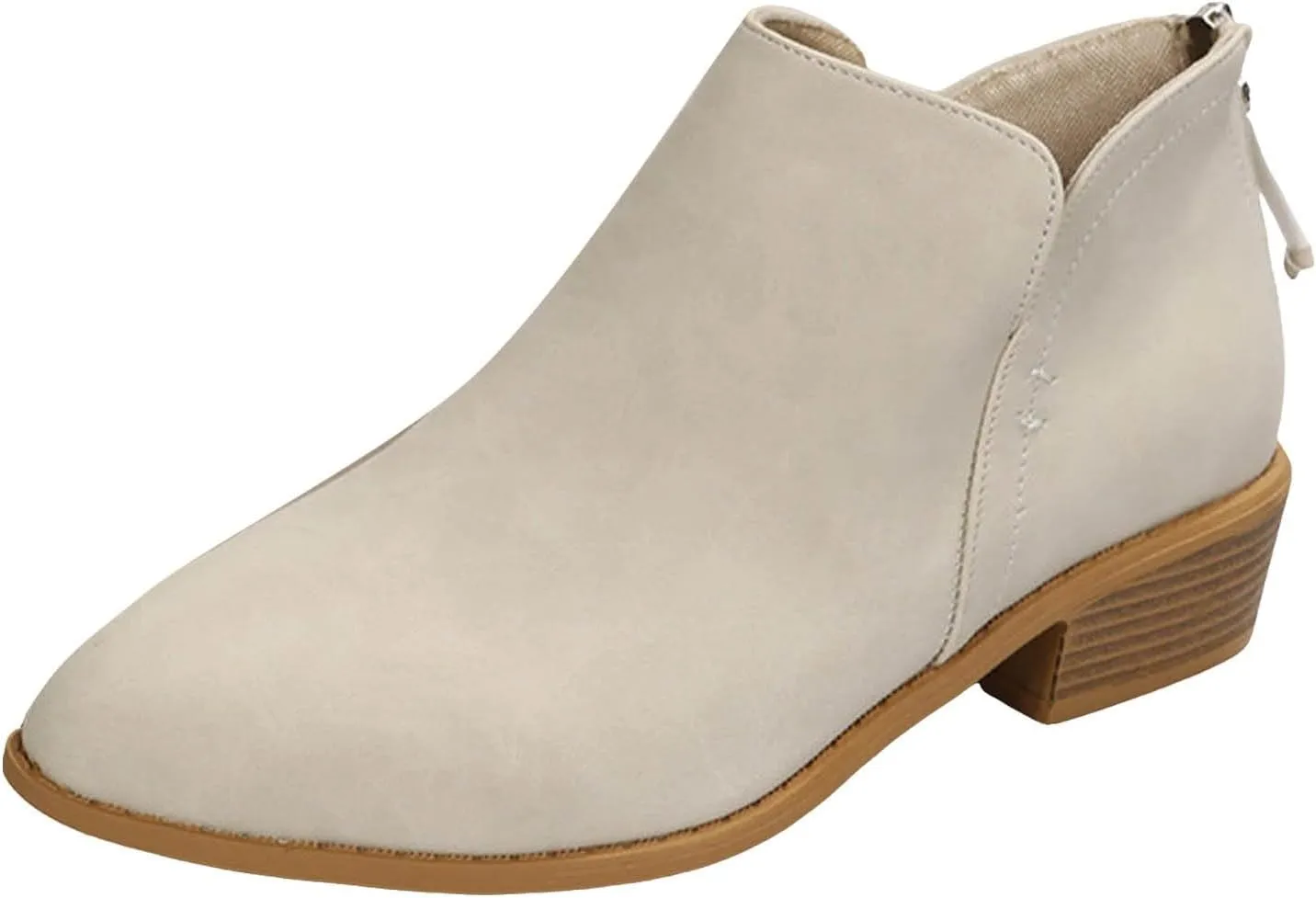 Cathalem Women's Ankle Boots Chunky Cutout Heel Pointed Toe Short Booties Shoes Ankle Booties Vintage Slip On Flat Short Boots Ladies Fashion Low Heel Boot Womens Casual Shoes