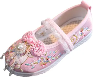 Children Mary Jane Shoes Girls Flat Bottomed Embroidered Sandals Comfort Toddler Performance Party Wedding Shoes
