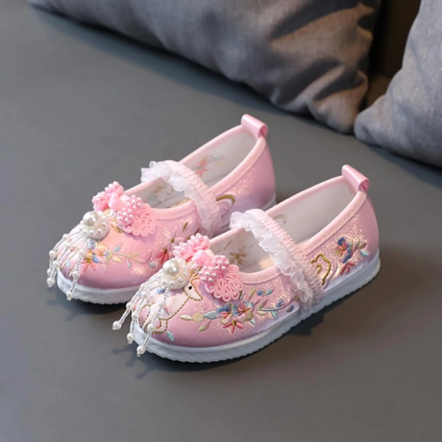 Children Mary Jane Shoes Girls Flat Bottomed Embroidered Sandals Comfort Toddler Performance Party Wedding Shoes