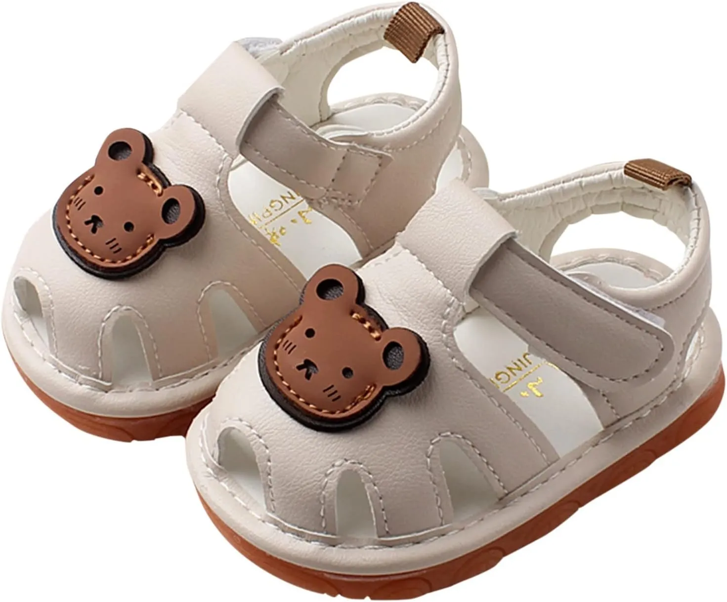 Childrens Bear Leather Foam Sandals Baby Boys Girls Hook Loop Flat Wide Barefoot Shoes Summer Outdoor Casual Water Shoes