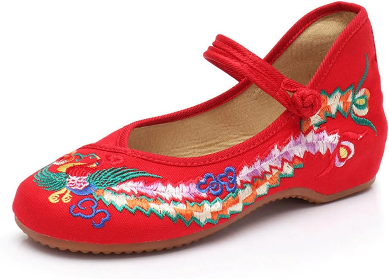 Chinese Embroidered Flats Women's Black Red Asian Traditional Mary Jane Ballet Yoga Shoes Rubber Sole